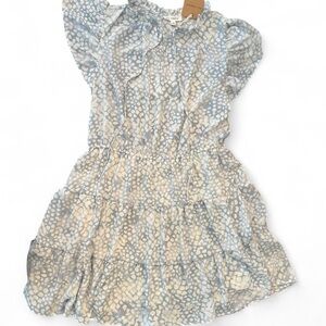 NWT Blu Pepper Light Blue & Cream Printed Tiered Ruffle Dress